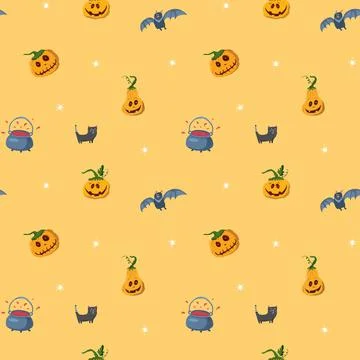 Halloween seamless pattern design. Cute cartoon elements, holiday background, イラスト素材