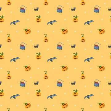 Halloween seamless pattern design. Cute cartoon elements, holiday background, Illustrazione stock