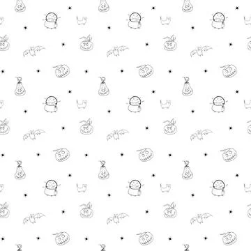 Halloween seamless pattern design. Cute cartoon elements, holiday background, イラスト素材