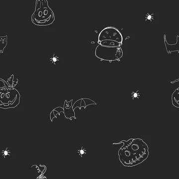 Halloween seamless pattern design. Cute cartoon elements, holiday background, イラスト素材