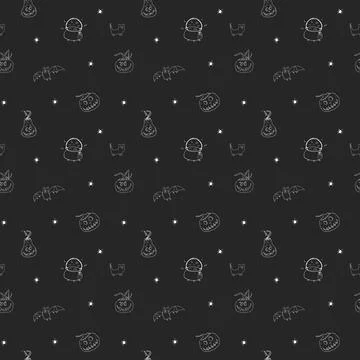 Halloween seamless pattern design. Cute cartoon elements, holiday background, 스톡 일러스트