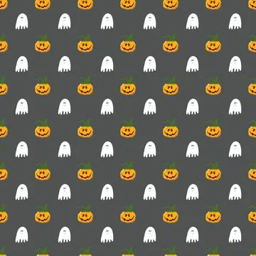 Halloween seamless pattern design. Cute cartoon pumpkin and ghost, holiday ba Stockillustratie