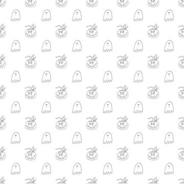 Halloween seamless pattern design. Cute cartoon pumpkin and ghost, holiday ba 스톡 일러스트