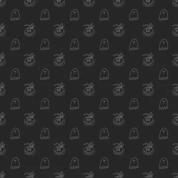 Halloween seamless pattern design. Cute cartoon pumpkin and ghost, holiday ba Stock Illustration