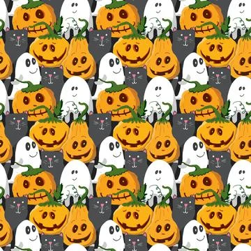 Halloween seamless pattern design. Cute cartoon elements, holiday background, イラスト素材