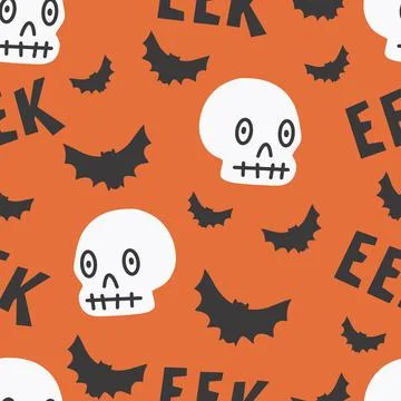 Halloween seamless pattern for design. Halloween symbols skull ,bat, eek-lett Stock Illustration