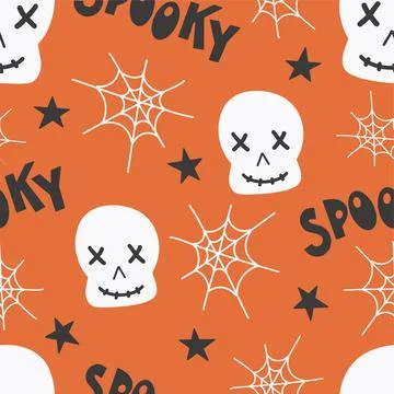 Halloween seamless pattern for design Halloween symbols skull, spider web, sp 스톡 일러스트