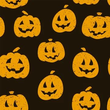 Halloween seamless pattern design with pumpkins on dark background Stock Illustration