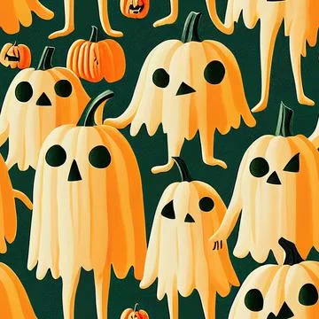 Halloween seamless pattern, Doodle cute ghosts  Simple spooky character or scary Stock Illustration