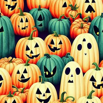 Halloween seamless pattern, Doodle cute ghosts  Simple spooky character or scary Stock Illustration