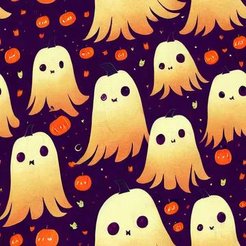 Halloween seamless pattern, Doodle cute ghosts  Simple spooky character or scary Stock Illustration