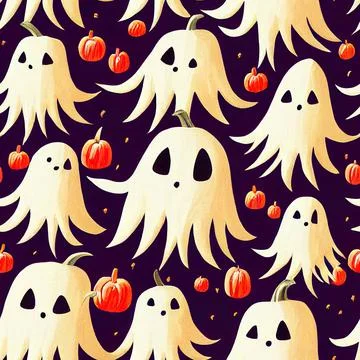 Halloween seamless pattern, Doodle cute ghosts  Simple spooky character or scary Stock Illustration