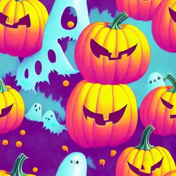 Halloween seamless pattern, Doodle cute ghosts  Simple spooky character or scary Stock Illustration