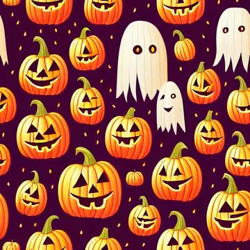 Halloween seamless pattern, Doodle cute ghosts  Simple spooky character or scary Stock Illustration