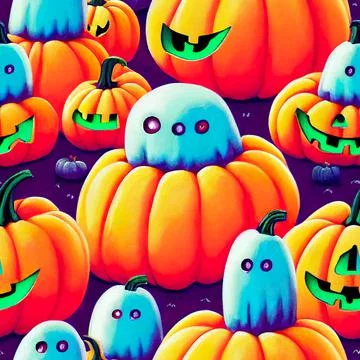 Halloween seamless pattern, Doodle cute ghosts  Simple spooky character or scary Stock Illustration