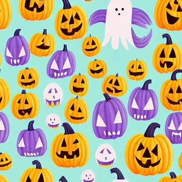 Halloween seamless pattern, Doodle cute ghosts  Simple spooky character or scary Stock Illustration