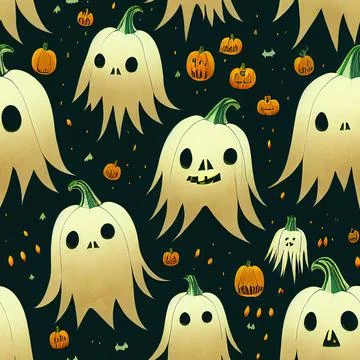 Halloween seamless pattern, Doodle cute ghosts  Simple spooky character or scary Stock Illustration