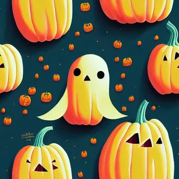 Halloween seamless pattern, Doodle cute ghosts  Simple spooky character or scary Stock Illustration