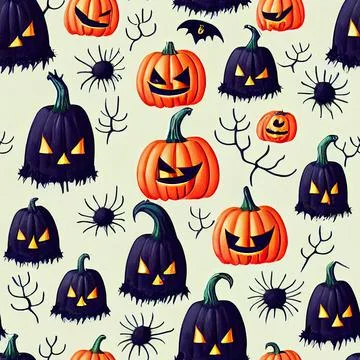 Halloween seamless pattern, Doodle cute ghosts  Simple spooky character or scary Stock Illustration