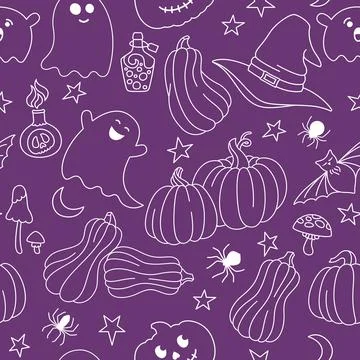 Halloween seamless pattern doodle line vector tile Stock Illustration