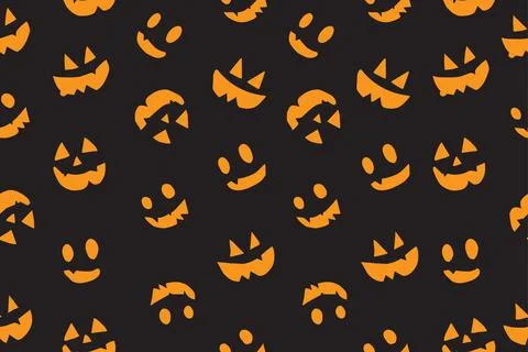 Halloween seamless pattern with faces pumpkin devil Stock Illustration