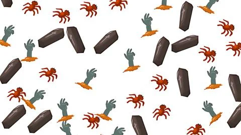 Halloween seamless pattern featuring spooky spiders zombie hands and coffin.. イラスト素材
