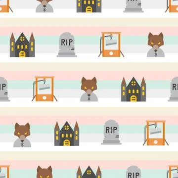 Halloween seamless pattern, flat design with clipping mask Stock Illustration