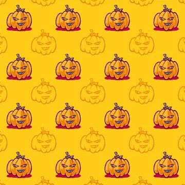 Halloween seamless pattern with flat icons on a orange background Stock Illustration