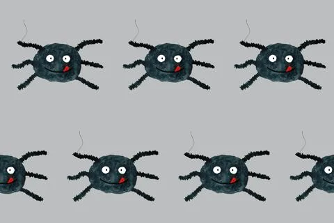 Halloween seamless pattern with funny cartoon spider. Endless texture for wal Stock Illustration