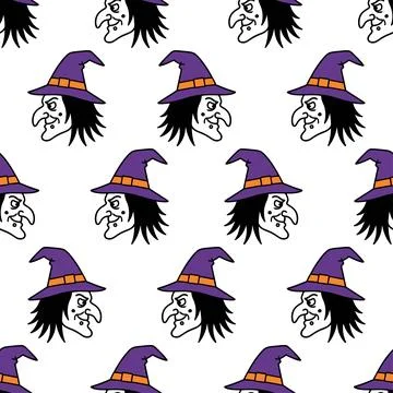 Halloween seamless pattern with funny cartoon witches. Stockillustratie
