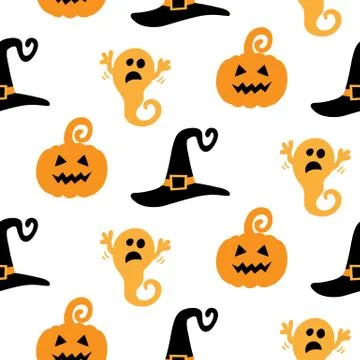 Halloween seamless pattern with ghosts and witch hats Illustrazione stock