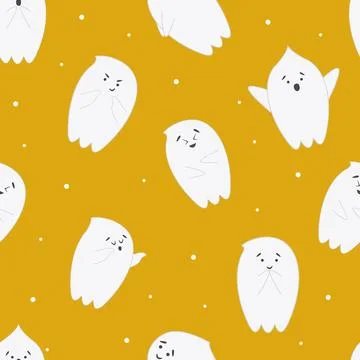 Halloween seamless pattern with ghosts. Stock Illustration