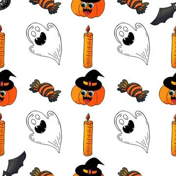 Halloween seamless pattern in hand draw style Illustrazione stock
