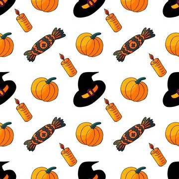 Halloween seamless pattern in hand draw style Stock Illustration