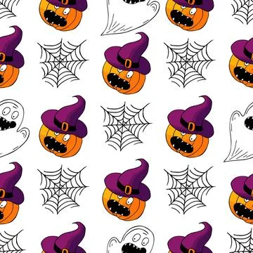 Halloween seamless pattern in hand draw style Illustrazione stock