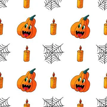 Halloween seamless pattern in hand draw style Illustrazione stock