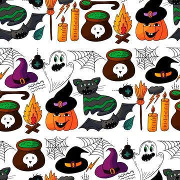 Halloween seamless pattern in hand draw style 스톡 일러스트