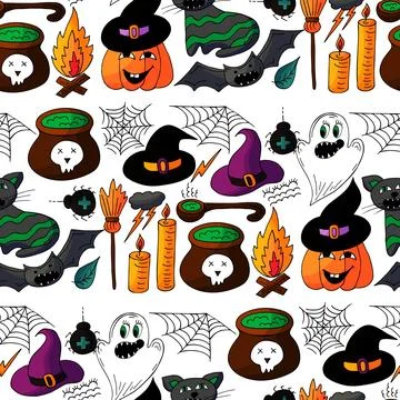 Halloween seamless pattern in hand draw style 스톡 일러스트