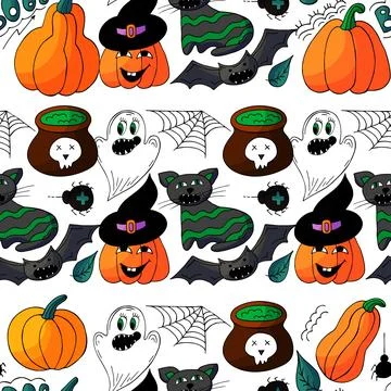 Halloween seamless pattern in hand draw style Illustrazione stock