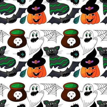 Halloween seamless pattern in hand draw style 스톡 일러스트