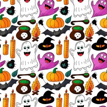 Halloween seamless pattern in hand draw style 스톡 일러스트