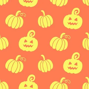 Halloween seamless pattern with hand drawn scary pumpkins doodles Stock Illustration