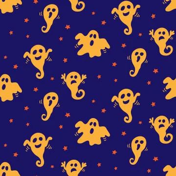 Halloween seamless pattern with hand drawn ghosts doodles Stock Illustration