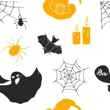 Halloween seamless pattern. Hand drawn sketched background, party invitation  스톡 일러스트