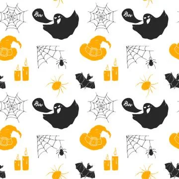 Halloween seamless pattern. Hand drawn sketched background, party invitation  Stock Illustration