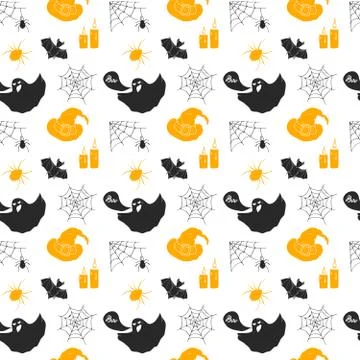 Halloween seamless pattern. Hand drawn sketched background, party invitation  Stock Illustration