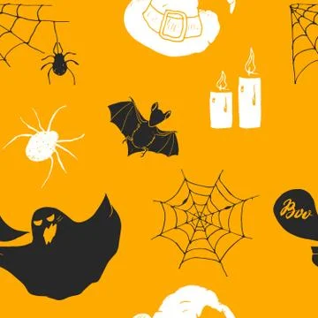 Halloween seamless pattern. Hand drawn sketched background, party invitation  Stock Illustration