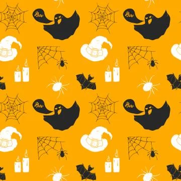 Halloween seamless pattern. Hand drawn sketched background, party invitation  Stock Illustration