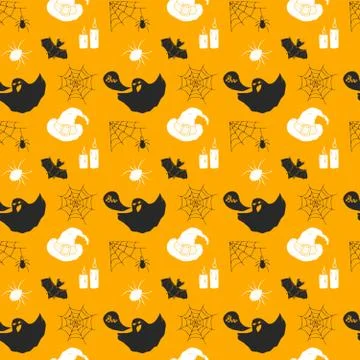 Halloween seamless pattern. Hand drawn sketched background, party invitation  Stock Illustration