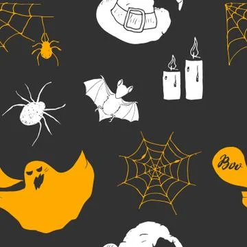 Halloween seamless pattern. Hand drawn sketched background, party invitation  Stock Illustration